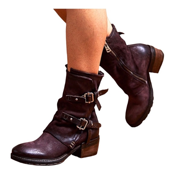 A.S.98 Chilly BOHO Moto Boot Distressed Leather Stacked Heel Size 40 EUC!!! - Picture 14 of 14